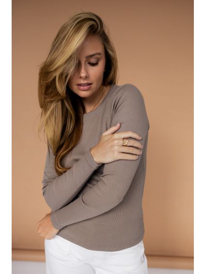 žebrovaná tričko mikina Ivy taupe detail